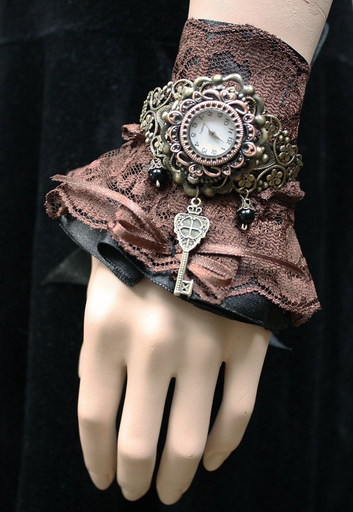 Steampunk Gothic  Watches  Ruffle  Lacer  and  filigree Cuff   bracelets  Gothic
