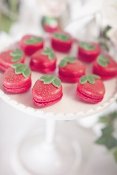 Strawberry macarons at a strawberry tea party #strawberry #teaparty