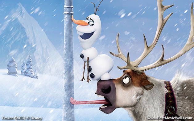 Sven and Olaf; wait, dont tell me, Olaf is going to try and lick the pole, and w