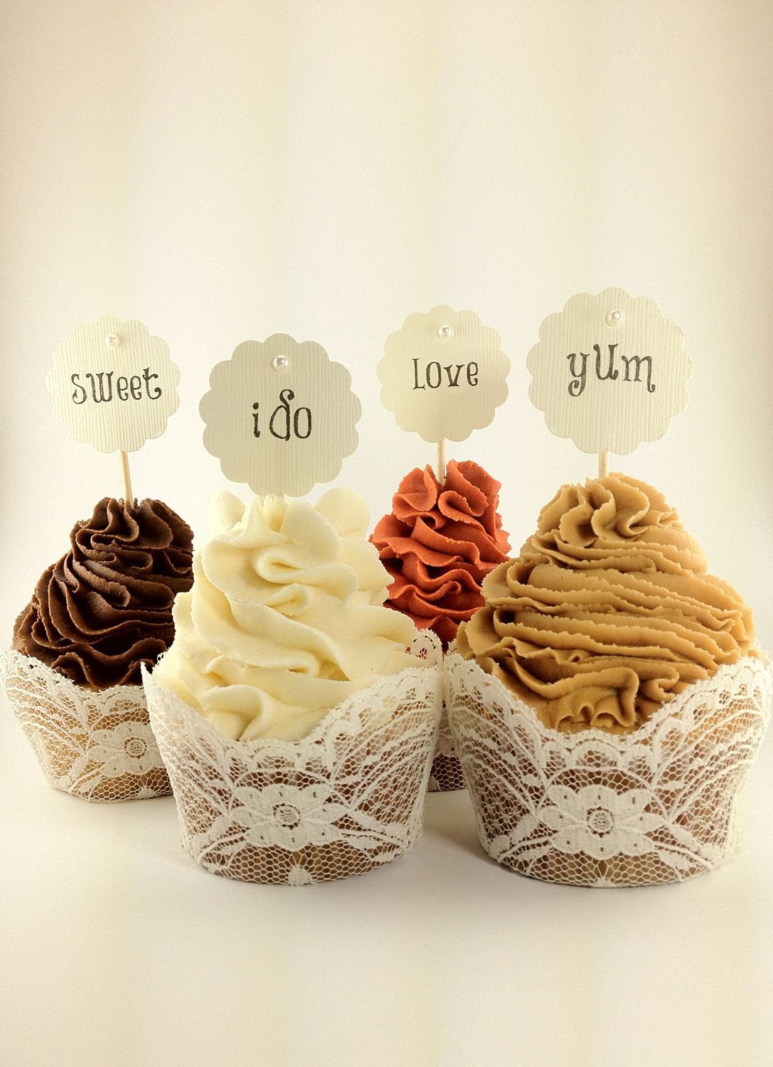 Sweet & Simple Pearl Cupcake toppers  – Sweet, Yum, I do, Love – Wedding, Bridal