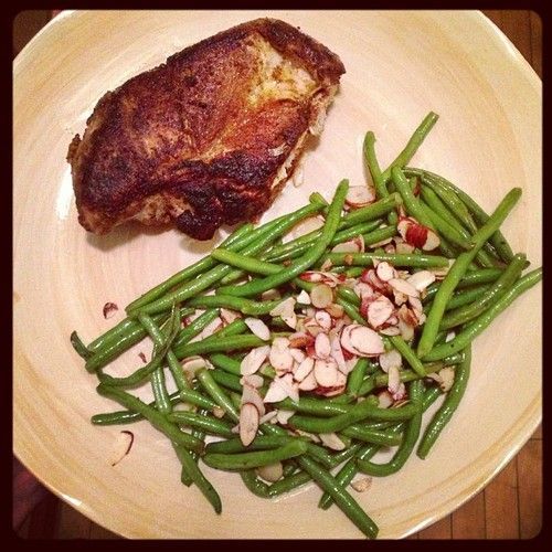 The most delicious chicken ever. And green beans with toasted almonds and garlic