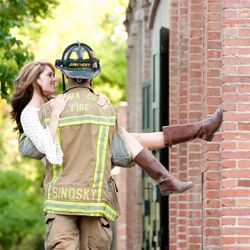 This super cute engagement shoot featuring a genuine fireman whisking away his f