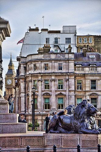 Trafalgar Square – London, England and the statue of Admirable Nelson.