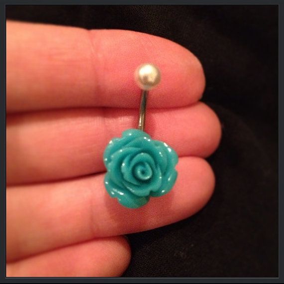 Turquoise flower belly ring by HollyElaineRhodes on Etsy, $8.00