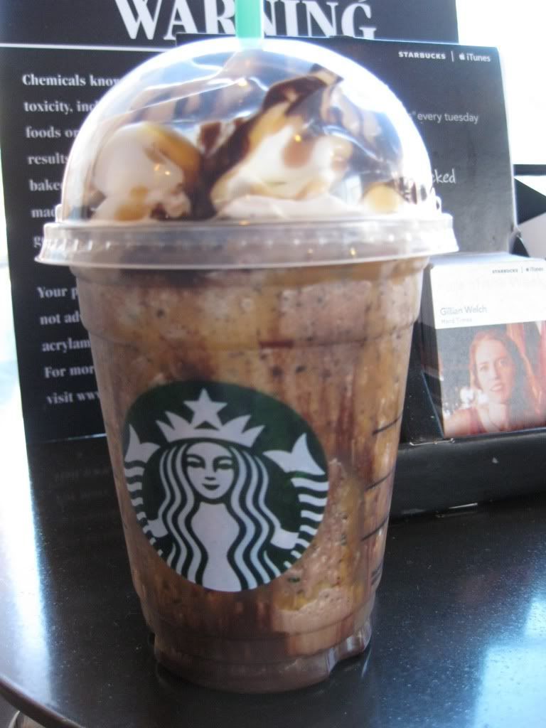 Twix Frappachino- Caramel frappachino with extra caramel and mocha drizzle in th