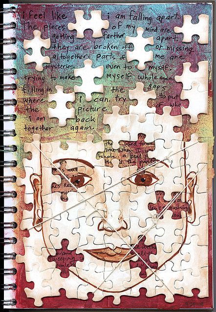 use puzzle pieces on art journal – this has so many possibilities…