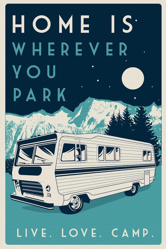 vintage retro camping silk screen print poster live love camp camper night sky –