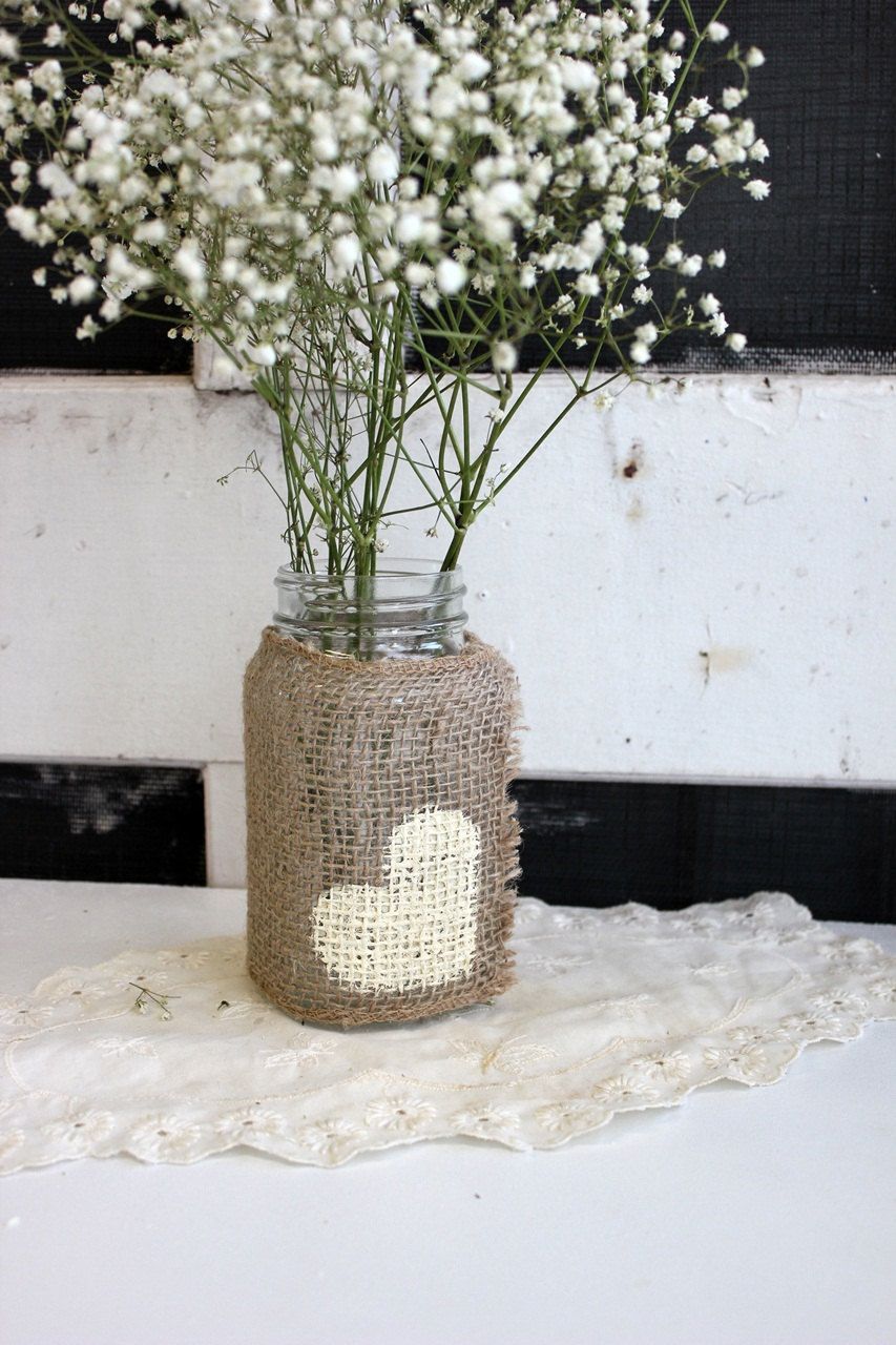 weddng decoratos using mason jars | rustic burlap wedding mason jar centerpieces