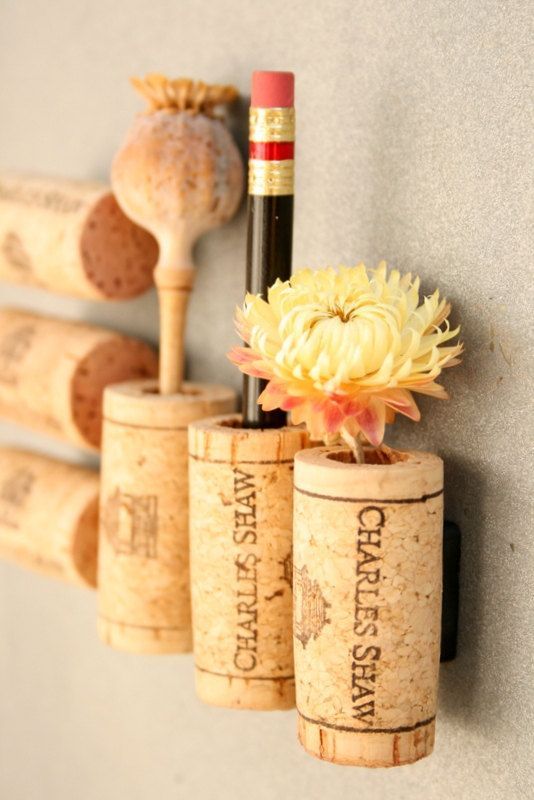 Wine cork magnets DIY – These could be really fun as “fridge magnet blocks” for