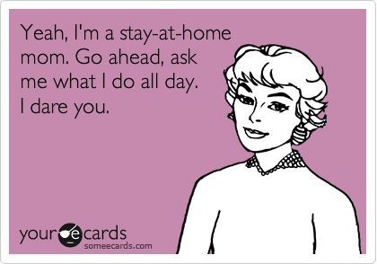 Yeah, Im a stay-at-home mom. Go ahead, ask me what I do all day. I dare you.