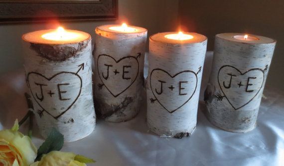 15  Personalized Birch Bark Candle Holders 6″ tall – Wedding Decor – Bridal Show