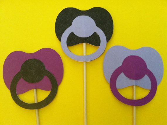 3 Pacifiers on a sticks, Baby Girl shower photo props, New baby Girl props, phot