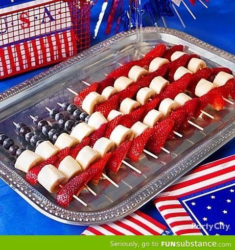 4th of july flag fruit skewers…serve with the fruit dip and you have a festive