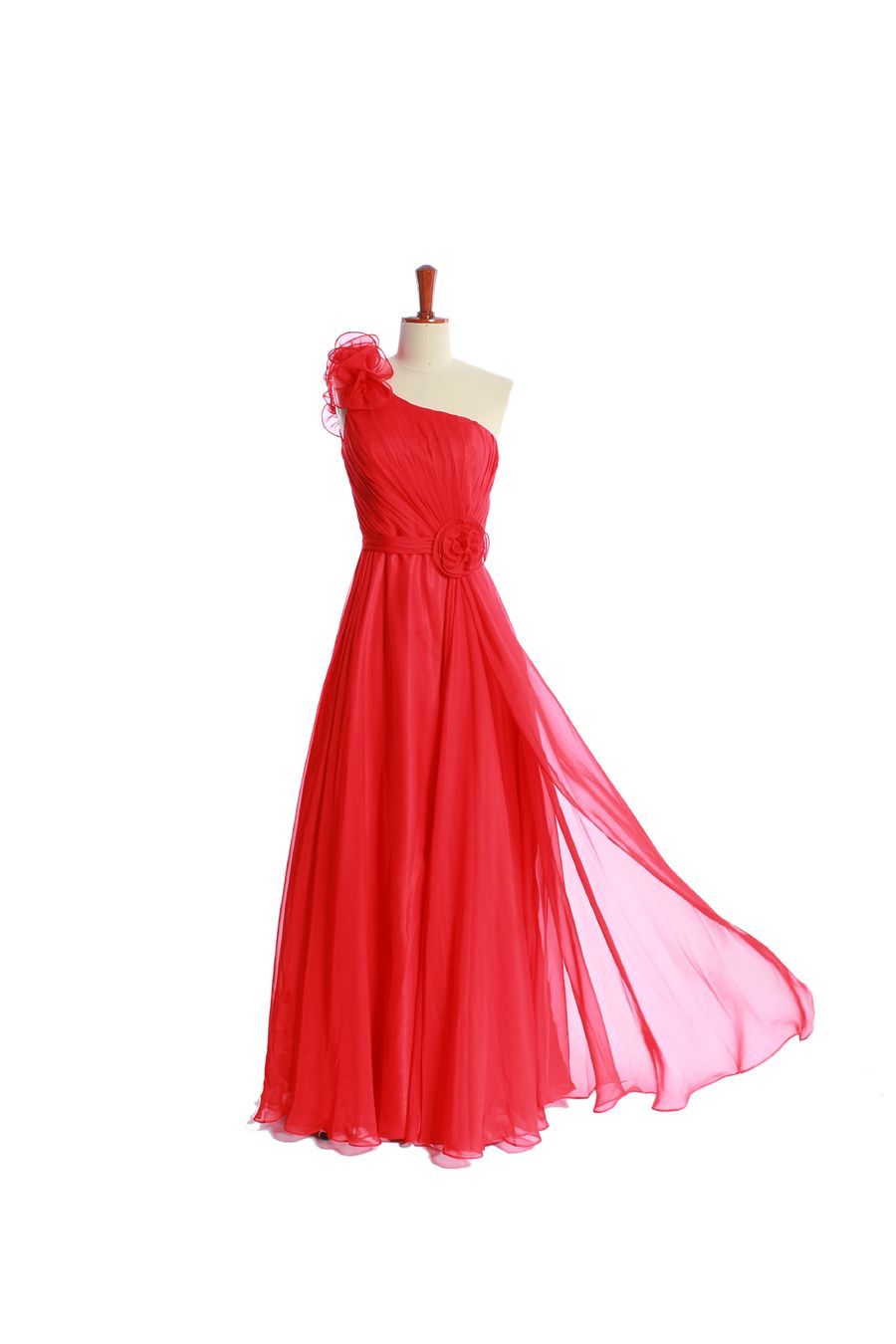 A-line chiffon gown with one shoulder. So lovely.