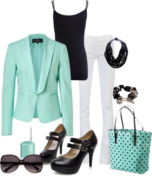 “Aqua and Black Business Casual” by pamnken on Polyvore
