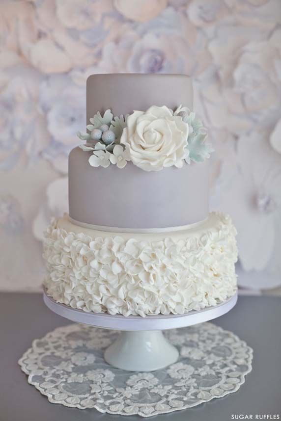 Beautiful Cake Pictures: Pale Grey Cake & White Sugar Ruffles: Cakes with Flower