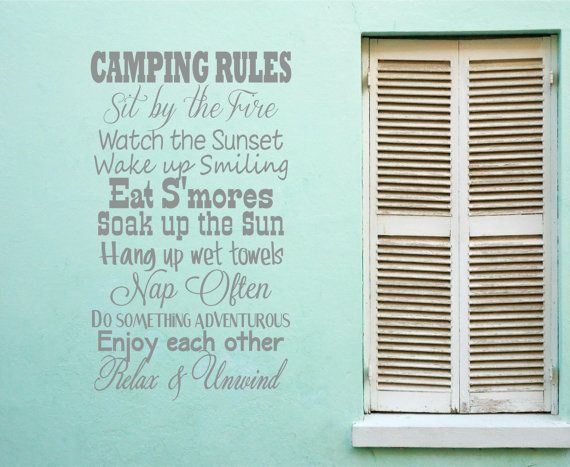 Camping rules  Smores Sunset Fire Towle Vinyl Decor Wall Subway art Lettering Wo