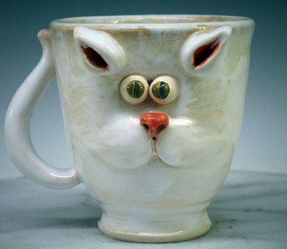 Cat Mug –  Super cute green eye Kitty – Hand made mugs & pottery by Heidi via Et