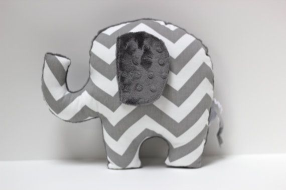 Chevron Elephant nursery pillow toy ELLE grey gray by LilKingdom, $28.00