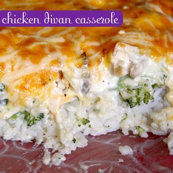 Chicken Divan Casserole … in our house we add 1 lb ground beef & minus the mus