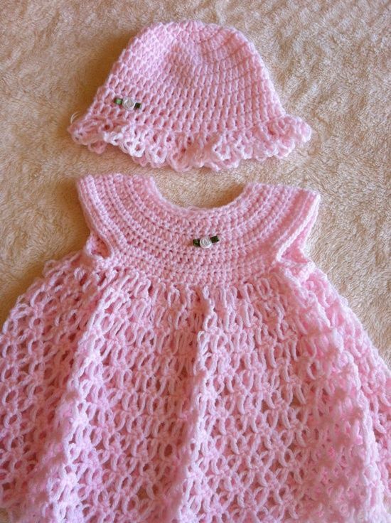 Crochet Baby Dress & Hat Set