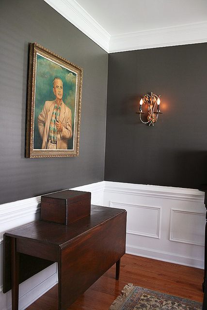 dining room inspiration – maybe white wainscotting with dark grey walls?