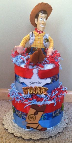 Disney TOY STORY Sheriff WOODY Diaper Cake Baby Shower Centerpiece Gift