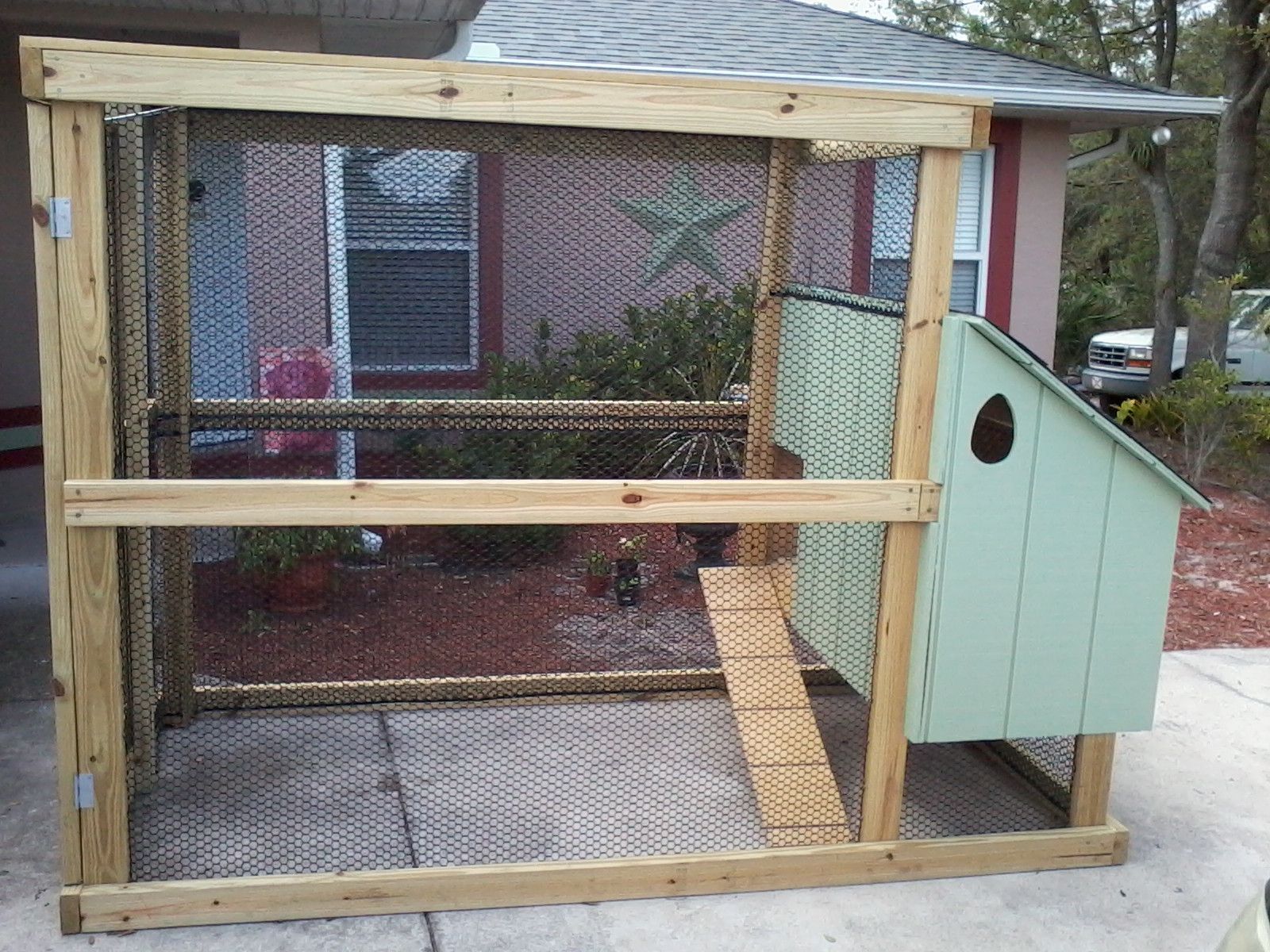 DIY chicken coop, we’re calling it the “Coop deVille”.  Hubby and I finished thi