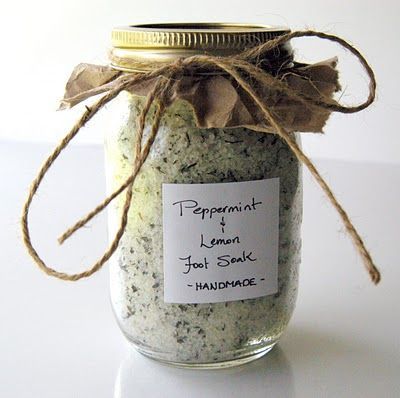 DIY Peppermint/Lemon Foot Soak! 1 cup sea salt or kosher salt, 1 cup epsom salt,
