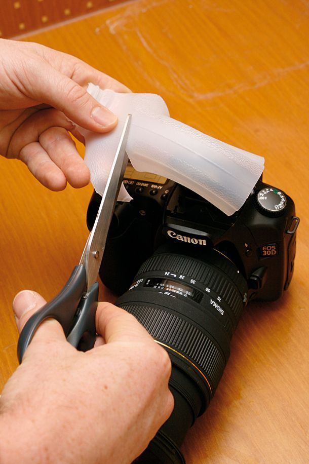 DIY Photography Hacks: soften pop-up flash with an empty milk carton.  Cut the h