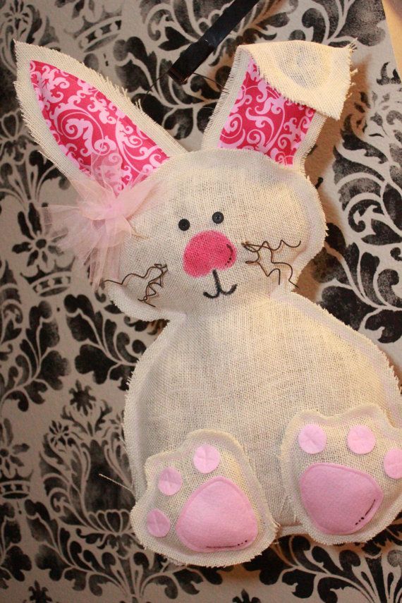 Easter bunny burlap door hanger  white by Cutipiethis on Etsy