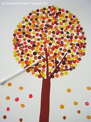 Fall trees painted with ear cleaners