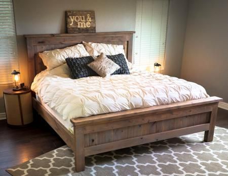 Farmhouse King Bed – knotty alder and grey stain | Do It Yourself Home Projects