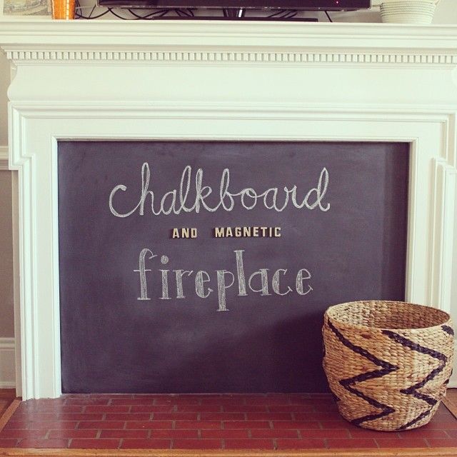 Fun DIY chalkboard (and magnetic!) fireplace cover on the blog today! Great idea