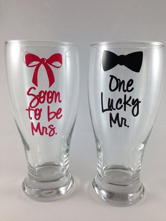 Glass Set: Personalized Engagement Gift, Bridal Shower Gift, Engagement Party Gi