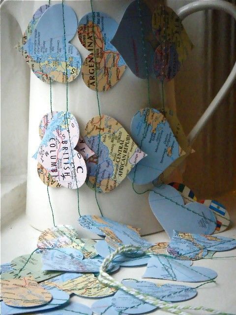 Grab a map, cut out hearts, and sew them! Such a creative way to add decoration