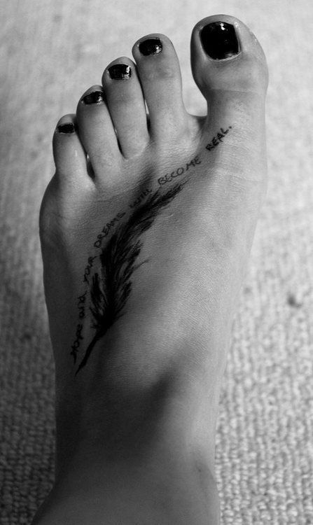 “Hope and your dreams will become real” feather tattoo. love the placement!