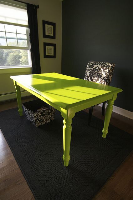 how fun to thrift an old table and paint a wow color to use as a desk.