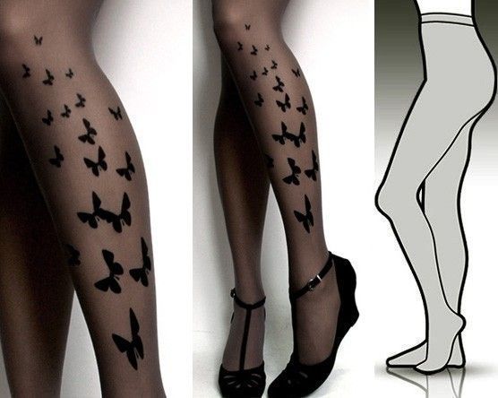 Large/Extra Large brand new color GREY sexy BUTTERFLY tattoo tights / stockings