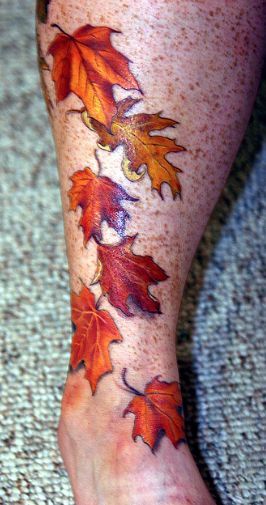 Leaves falling down the leg to the foot  #tattoo #leaf