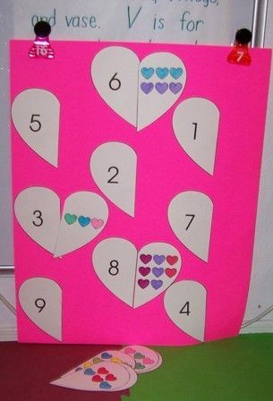 Match up hearts; one side has the number (could also add number word) and the ot