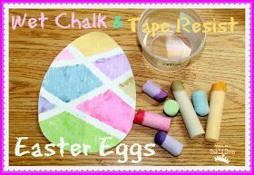 Mom to 2 Posh Lil Divas: Wet Chalk Tape Resist Easter Egg Painting