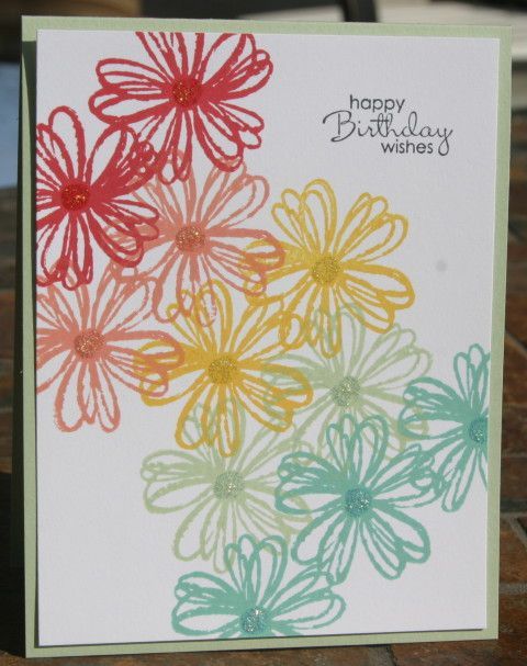 One layer card, Flower Shop stamp set. Daffodil Delight, Pistachio Pudding, Stra