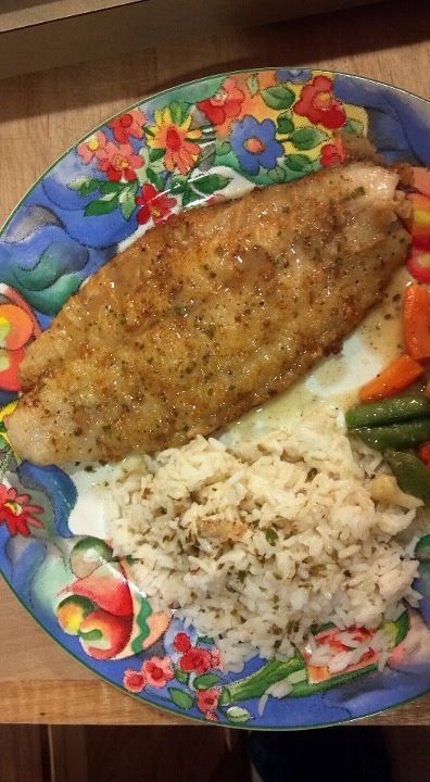 Pan fried Swai (white fish) with Lemon Butter and white wine sauce
