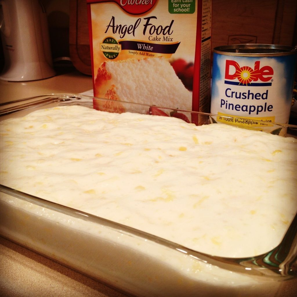 Pineapple Angel Food Cake ~ 2 ingredients…cake mix and crushed pineapple!  Now