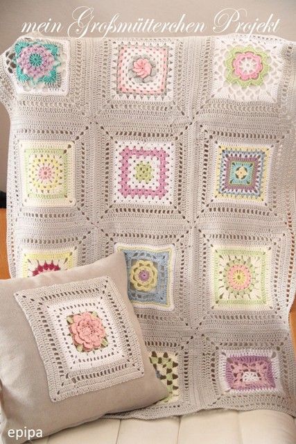 Pretty granny square crochet blanket and cushion cover – Privatsachen by epipa: