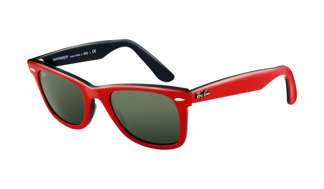 Ray Ban RB2140 Wayfarer Sunglasses Top Red Frame Crystal Green L