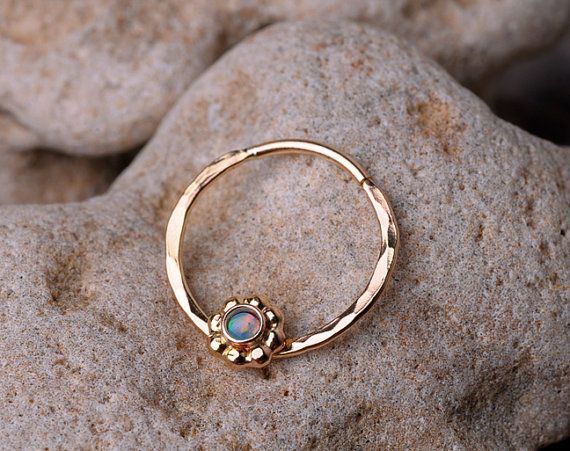 SEPTUM RING / Cartilage 14 K Gold filled with 2mm synthetic Opal.