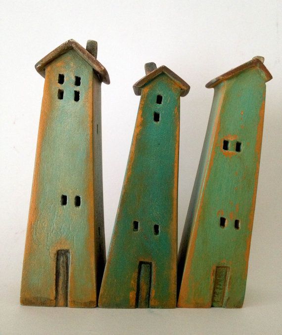 set of 3 ceramic houses  made in high fired stoneware clay