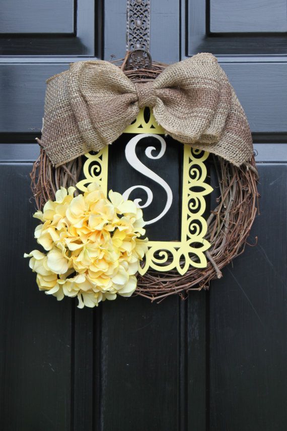 Spring Wreath – Summer Wreaths for door – Burlap wreath – Monogram Wreath